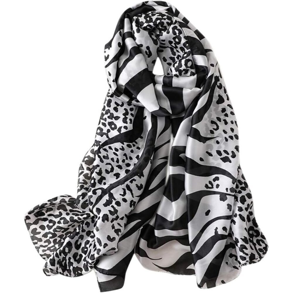 Animal Print Silk Feel Shawl Wraps Women's Zebra Leopard Pattern Scarf